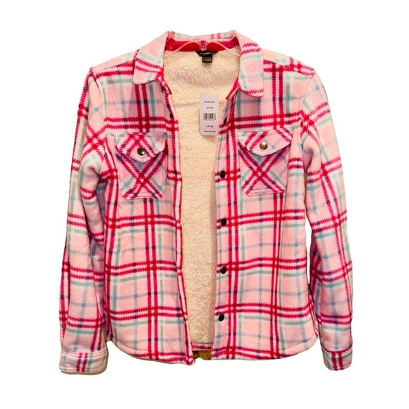 Eddie Bauer Girl's Sherpa Lined Snap Front Fleece Shirt Jacket Soft Pink 14/16 - Picture 3 of 3